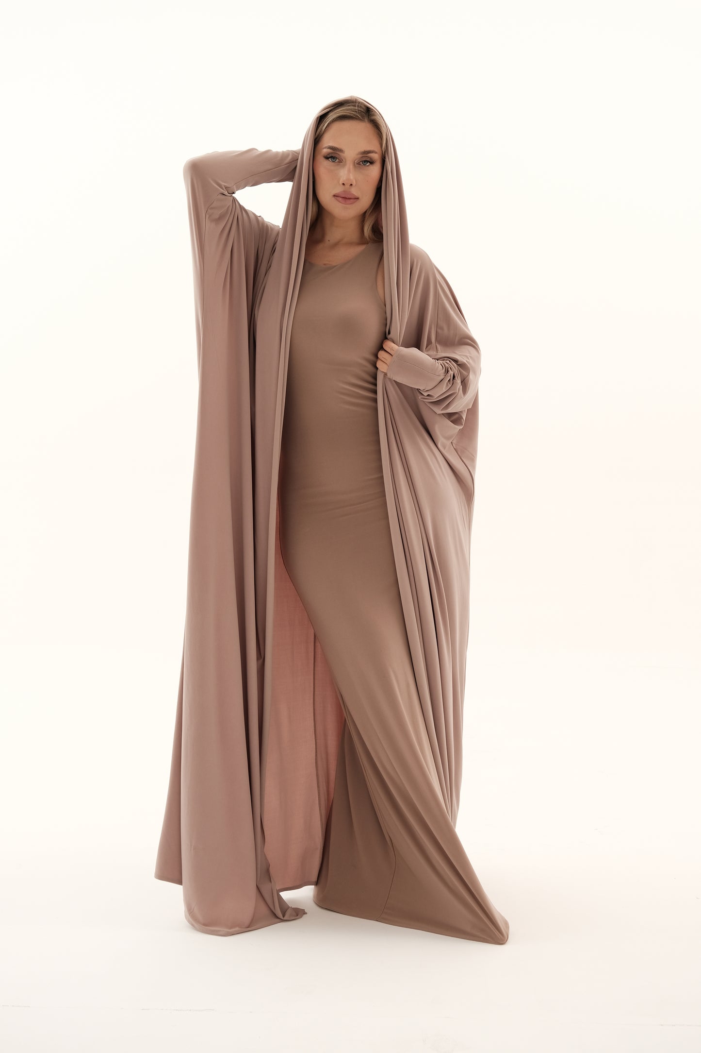 Elegant Satin Abaya Nude