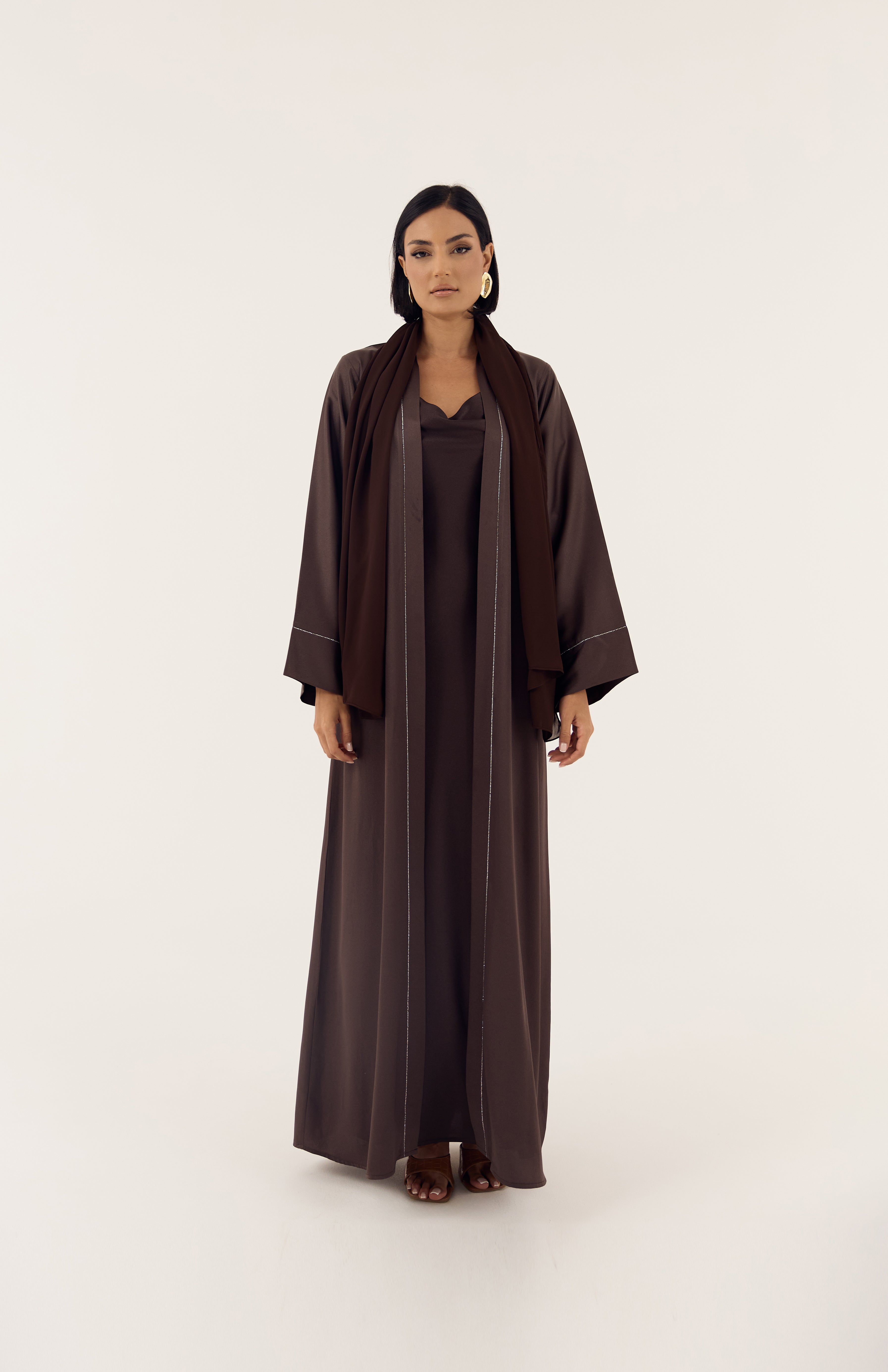 Brown 4-Piece Emirati Satin Set