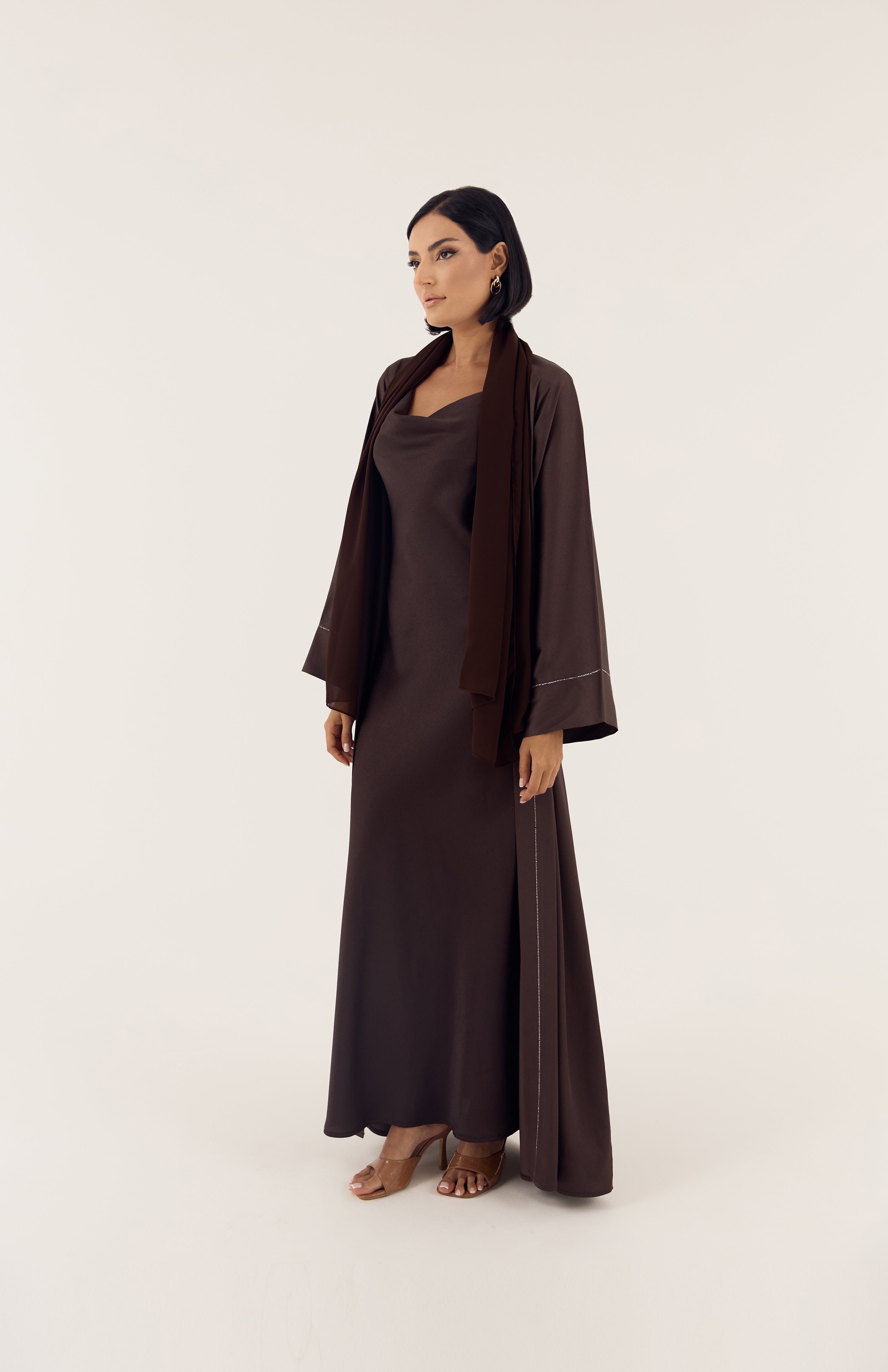 Brown 4-Piece Emirati Satin Set