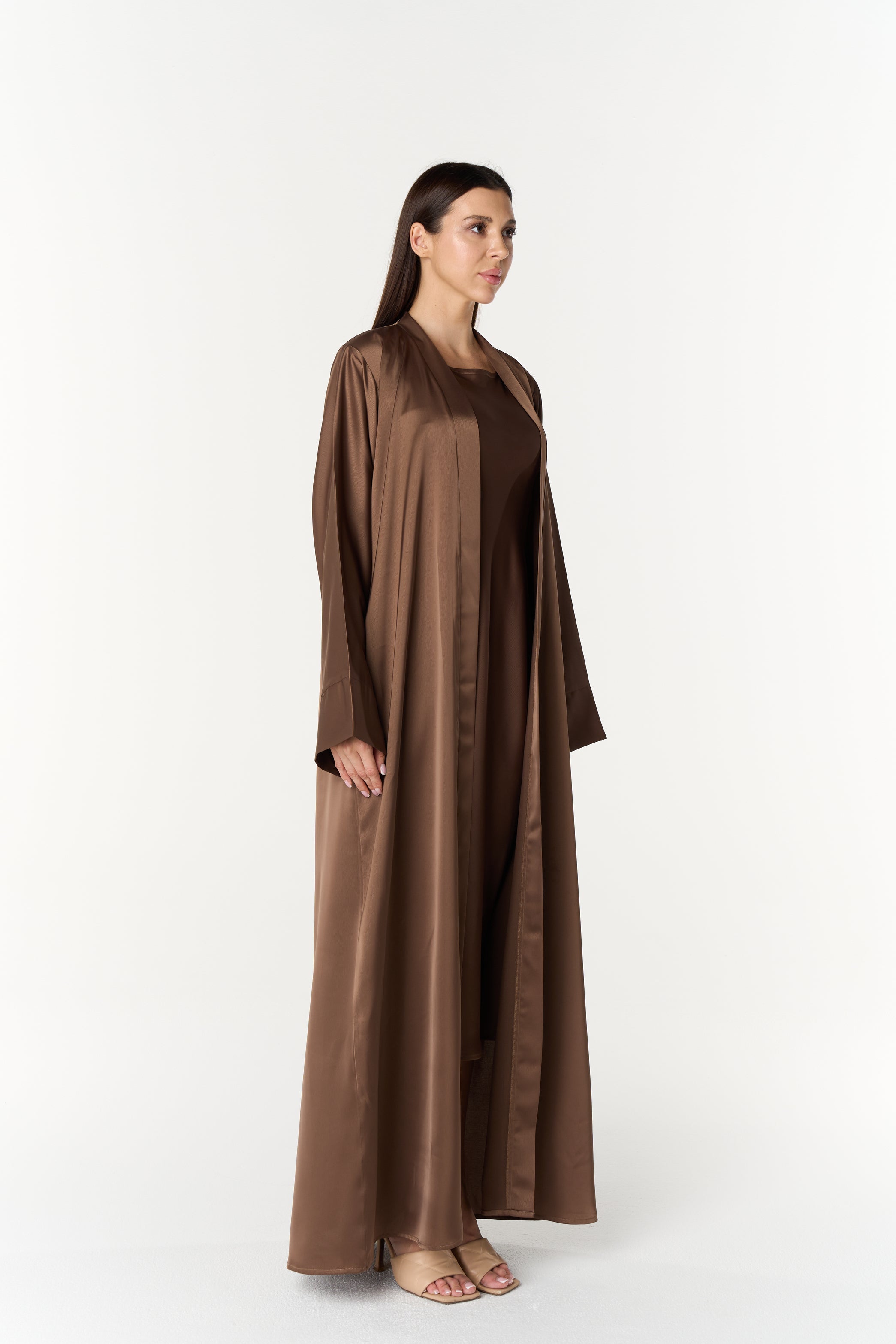 Elegant Satin Abaya Brown