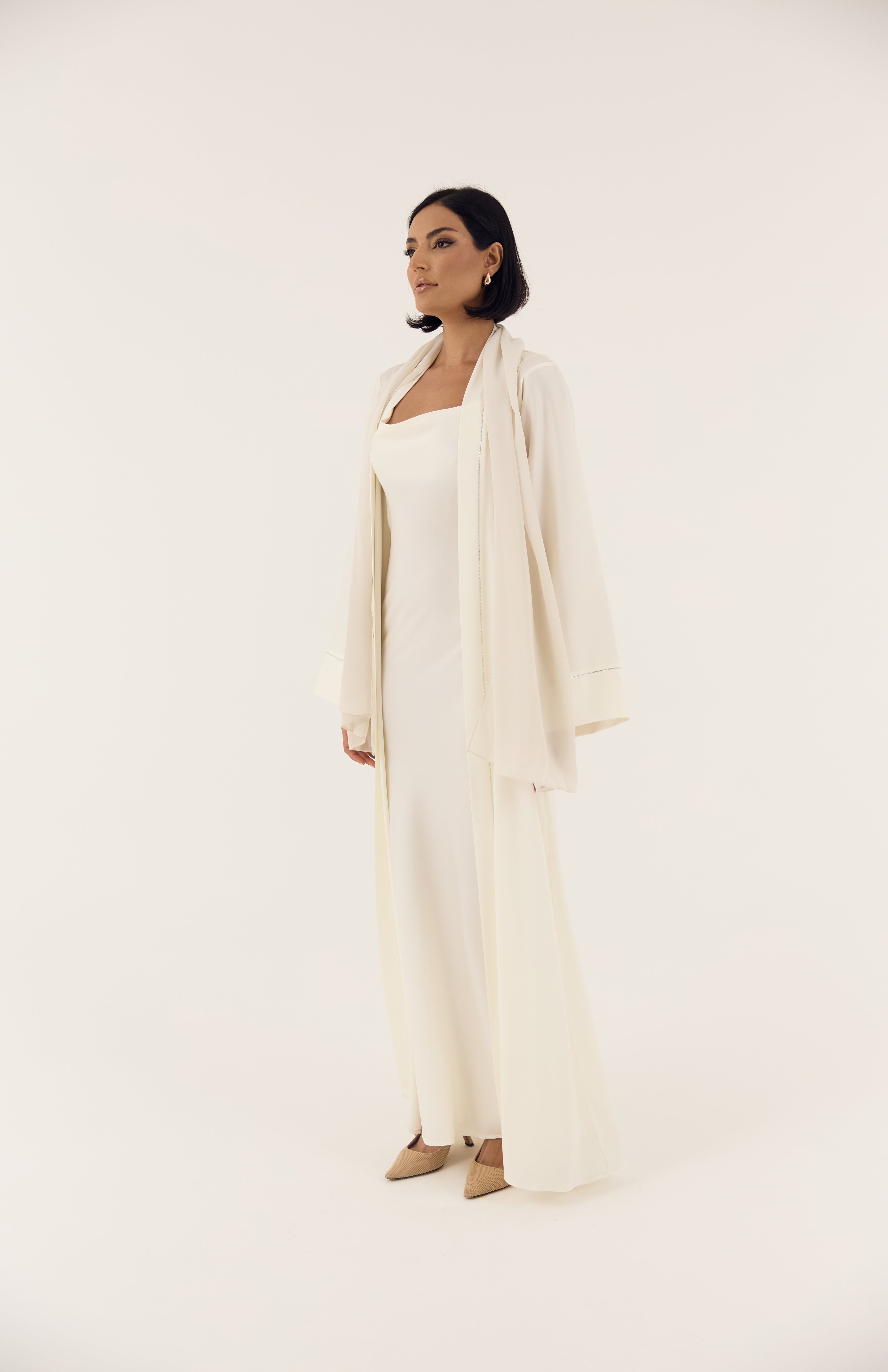 White 4-Piece Emirati Satin Set