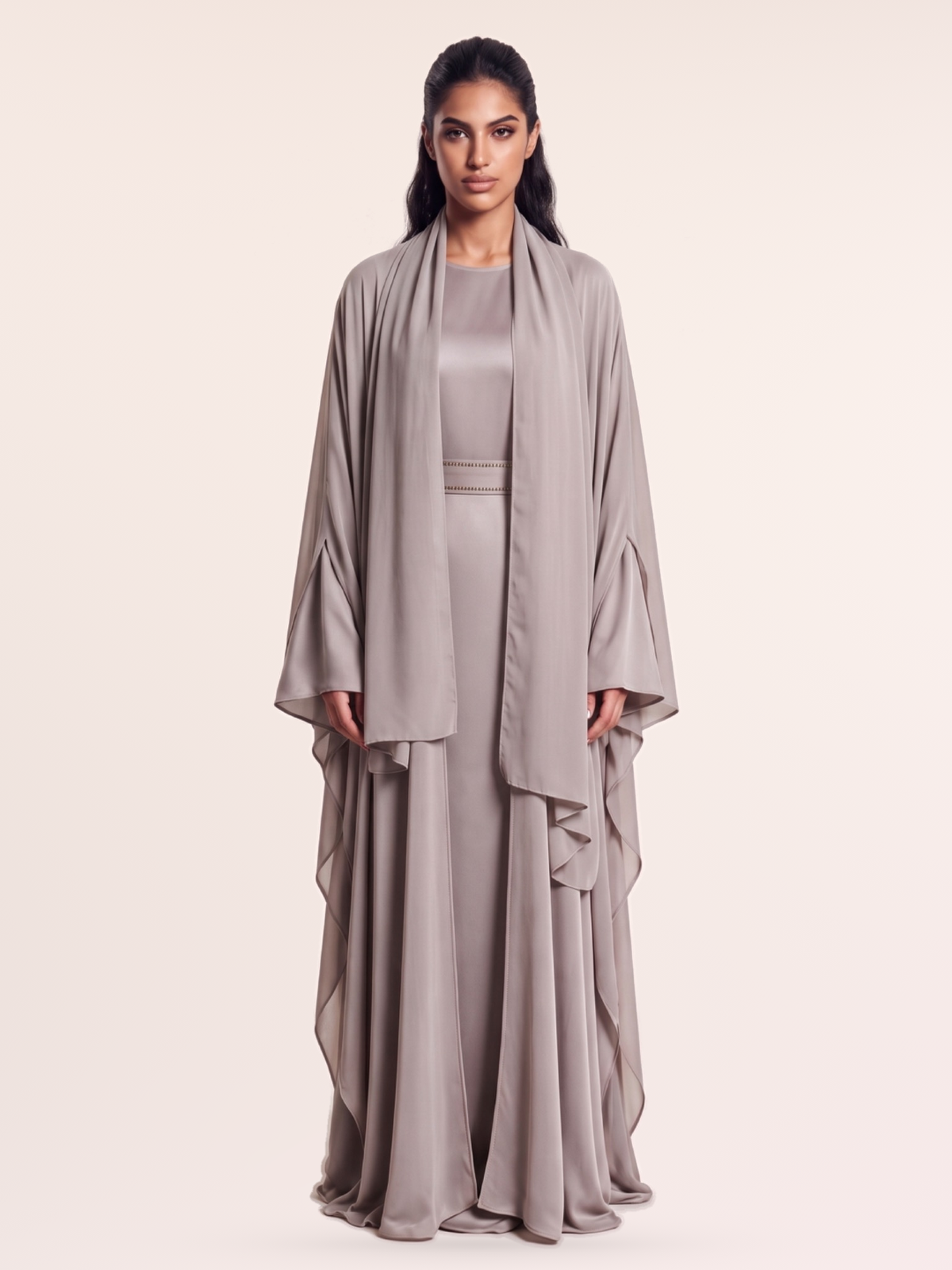 Pre-Order Gray Butterfly Dress & Abaya Set