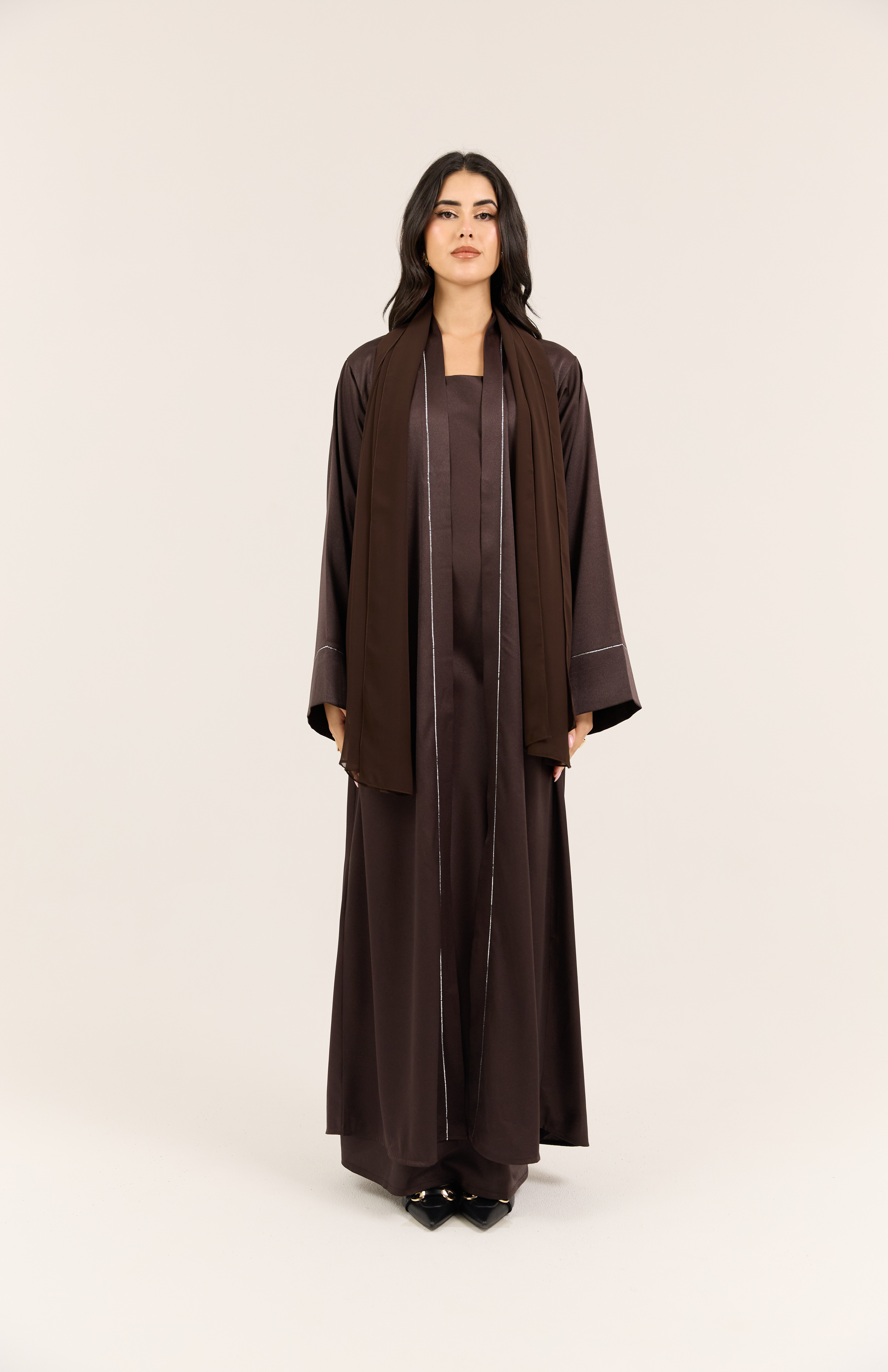 Brown 4-Piece Emirati Satin Set