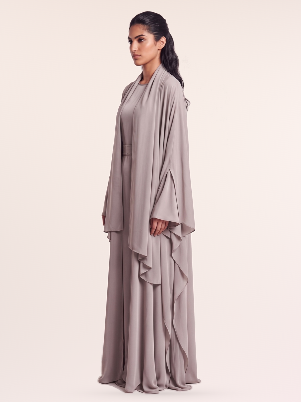 Pre-Order Gray Butterfly Dress & Abaya Set