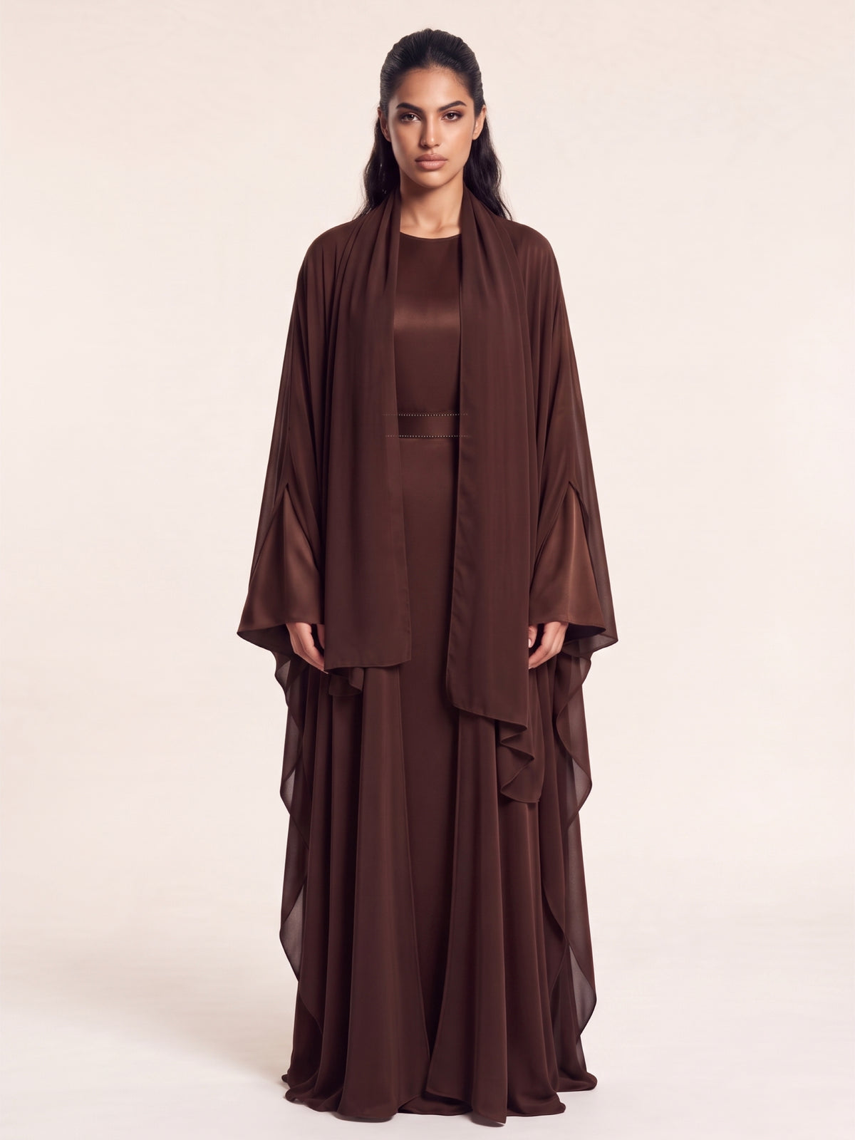 Pre-Order Brown Butterfly Dress & Abaya Set
