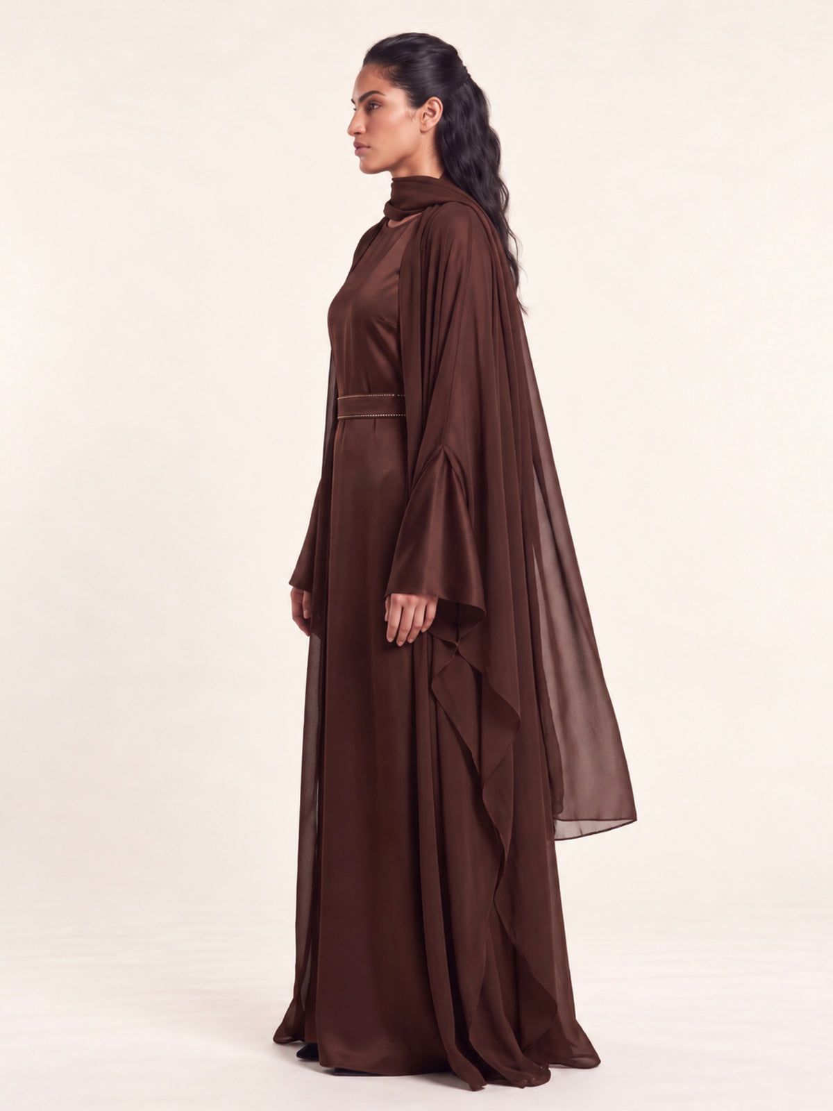Pre-Order Brown Butterfly Dress & Abaya Set