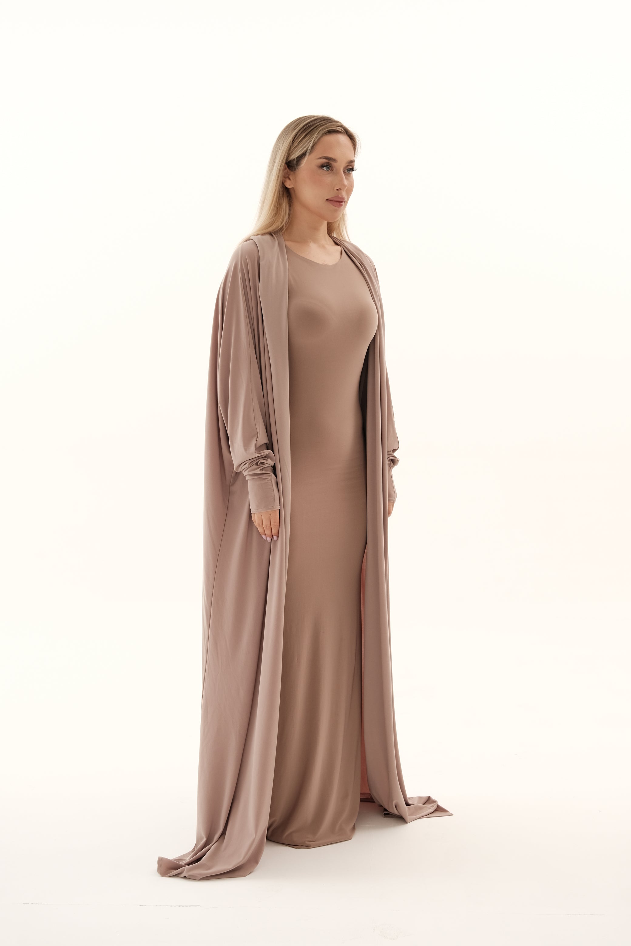 Elegant Satin Abaya Nude